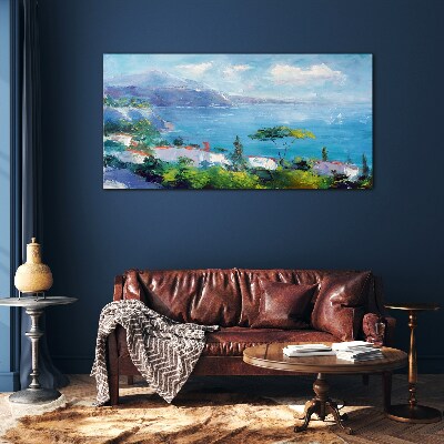 Seascape in blue Glass Wall Art