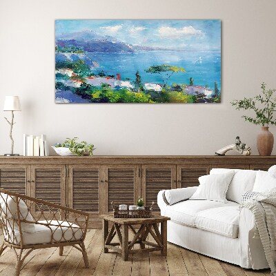 Seascape in blue Glass Wall Art
