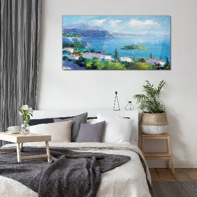 Seascape in blue Glass Wall Art