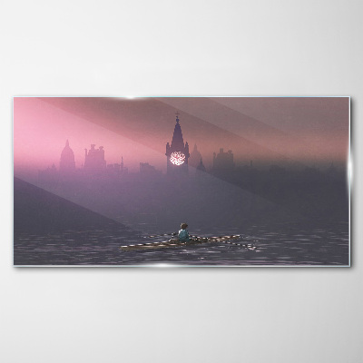 Immersed in the city mists Glass Wall Art