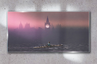 Immersed in the city mists Glass Wall Art