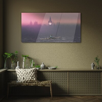 Immersed in the city mists Glass Wall Art
