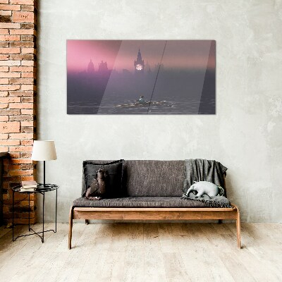 Immersed in the city mists Glass Wall Art