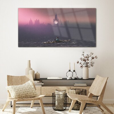 Immersed in the city mists Glass Wall Art