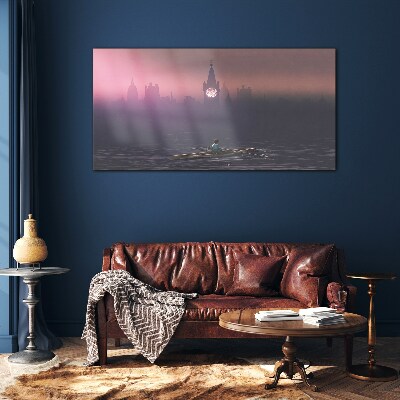 Immersed in the city mists Glass Wall Art