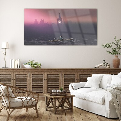 Immersed in the city mists Glass Wall Art