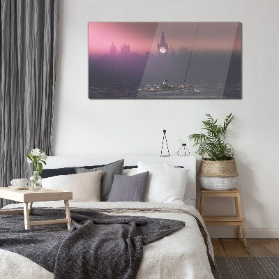 Immersed in the city mists Glass Wall Art