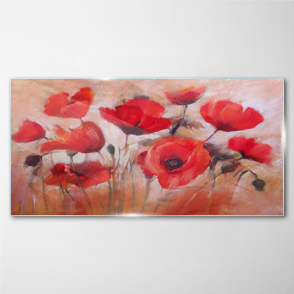 Red poppies on a pastel background Glass Wall Art