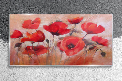 Red poppies on a pastel background Glass Wall Art