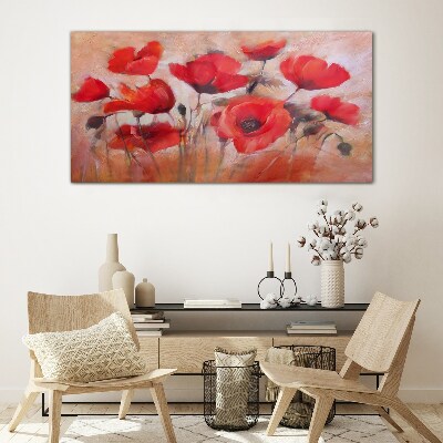 Red poppies on a pastel background Glass Wall Art
