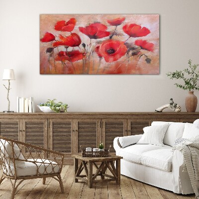 Red poppies on a pastel background Glass Wall Art