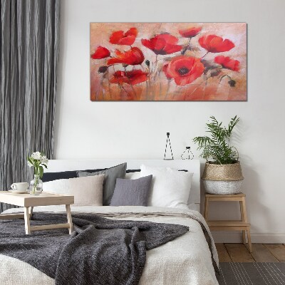 Red poppies on a pastel background Glass Wall Art