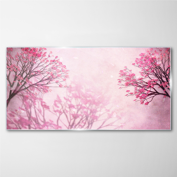 Pink flowers in spring aura Glass Wall Art