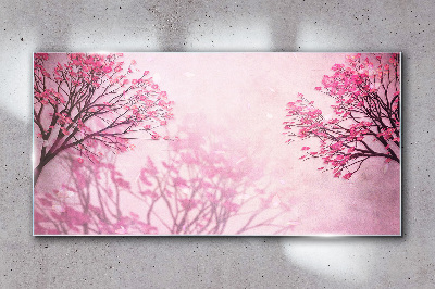 Pink flowers in spring aura Glass Wall Art