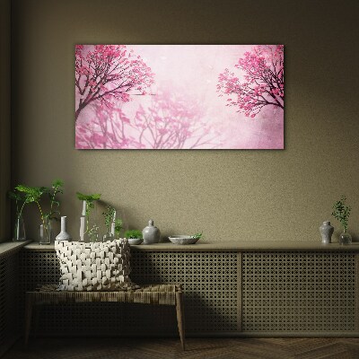 Pink flowers in spring aura Glass Wall Art