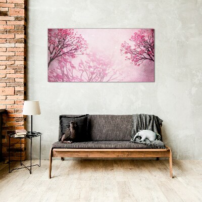 Pink flowers in spring aura Glass Wall Art