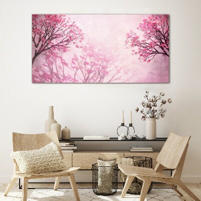 Pink flowers in spring aura Glass Wall Art