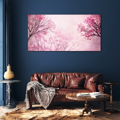 Pink flowers in spring aura Glass Wall Art