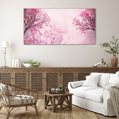 Pink flowers in spring aura Glass Wall Art