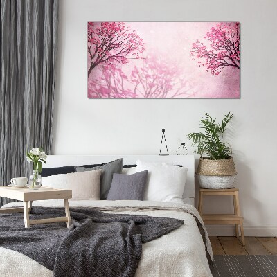 Pink flowers in spring aura Glass Wall Art