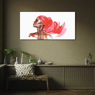 Portrait of a woman with red hair Glass Wall Art