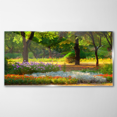 A flower paradise in a sunny garden Glass Wall Art