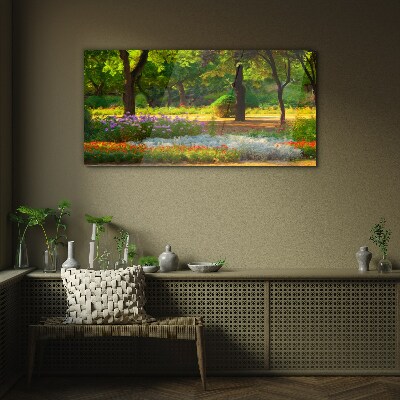 A flower paradise in a sunny garden Glass Wall Art