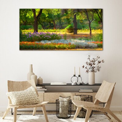A flower paradise in a sunny garden Glass Wall Art