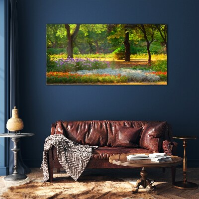 A flower paradise in a sunny garden Glass Wall Art