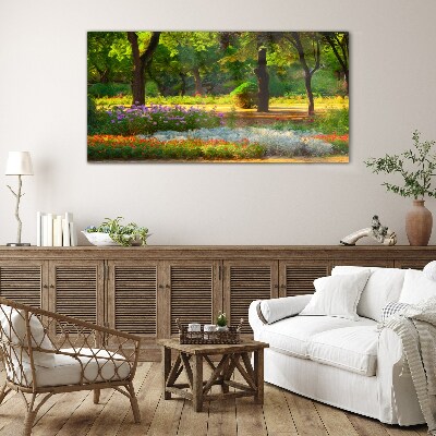 A flower paradise in a sunny garden Glass Wall Art