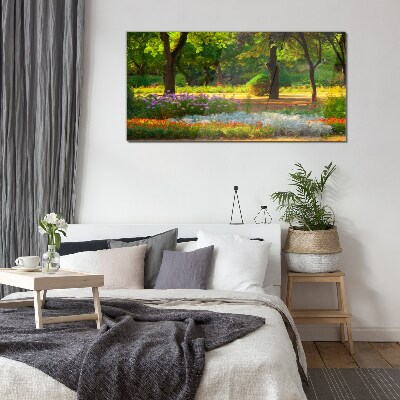 A flower paradise in a sunny garden Glass Wall Art