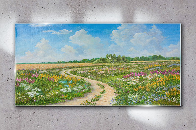 A flower path among the meadows Glass Wall Art