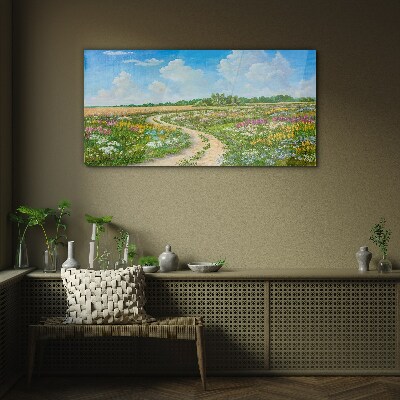 A flower path among the meadows Glass Wall Art