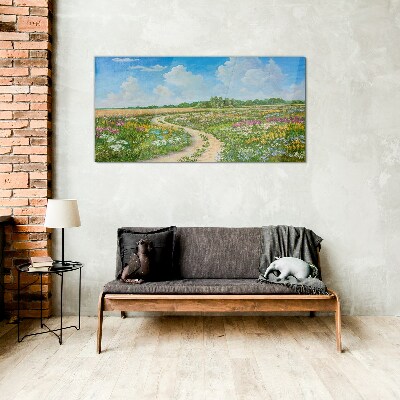 A flower path among the meadows Glass Wall Art