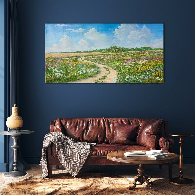 A flower path among the meadows Glass Wall Art