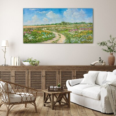 A flower path among the meadows Glass Wall Art