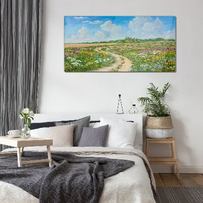 A flower path among the meadows Glass Wall Art