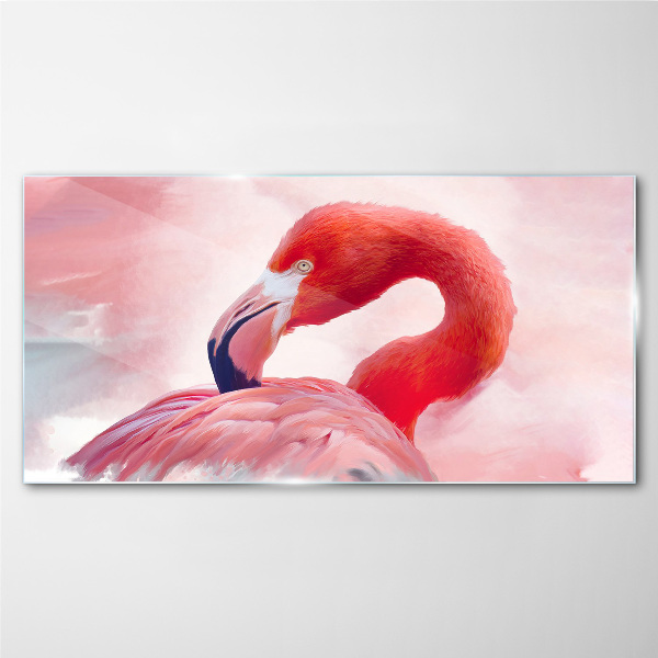 Pink flamingo in pastel colors Glass Wall Art