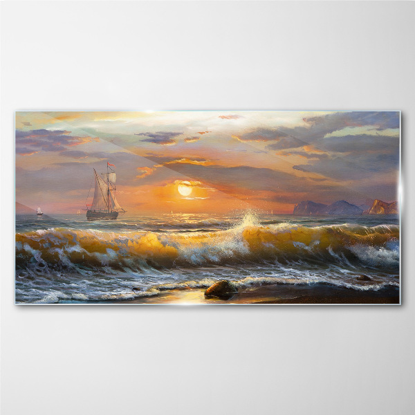 Sunset over the sea Glass Wall Art