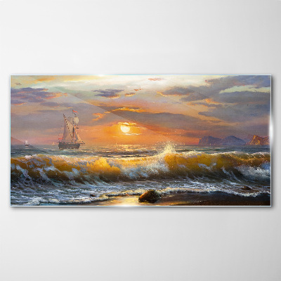 Sunset over the sea Glass Wall Art