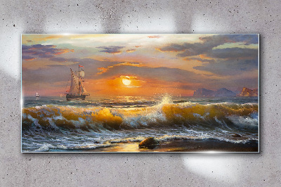 Sunset over the sea Glass Wall Art