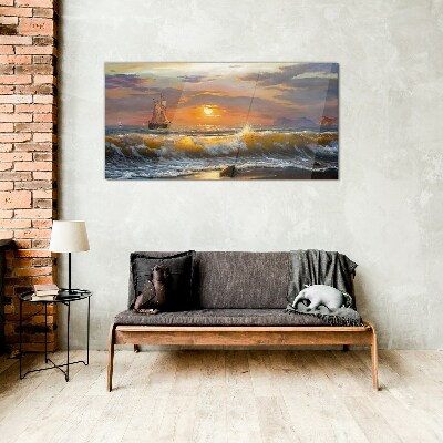 Sunset over the sea Glass Wall Art