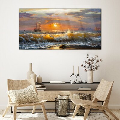 Sunset over the sea Glass Wall Art