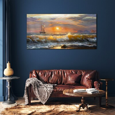 Sunset over the sea Glass Wall Art