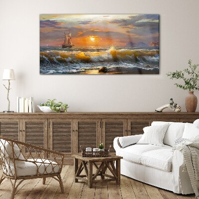 Sunset over the sea Glass Wall Art