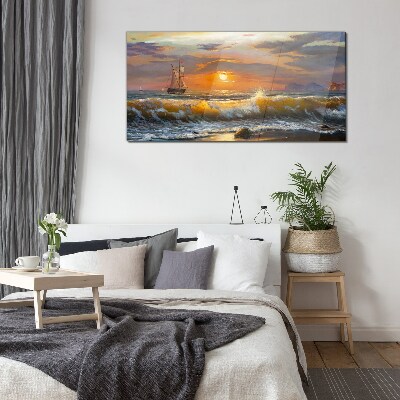 Sunset over the sea Glass Wall Art
