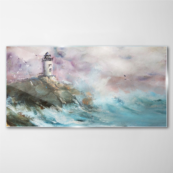 A lighthouse in a stormy landscape Glass Wall Art