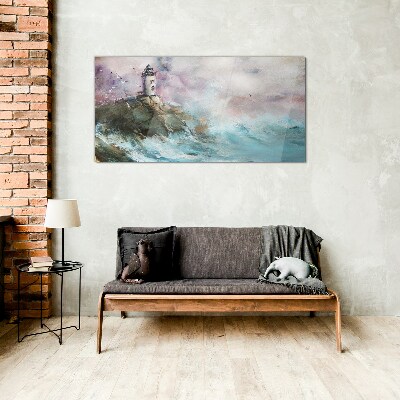 A lighthouse in a stormy landscape Glass Wall Art