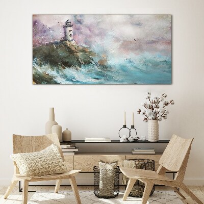 A lighthouse in a stormy landscape Glass Wall Art