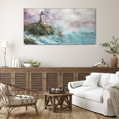 Lighthouse painting Glass Wall Art